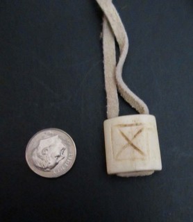 Vintage Inuit incised bone charm/pendant short smoked moose/caribou hide strip
