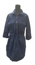 Michael Kors Dress SZ 12 Blue Denim Front  Front 3/4 Tab Sleeve Collar Dress