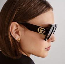 Gucci GG1547S Women  s Sunglasses Black And Gold Oversized New