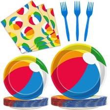96 Pcs Summer Pool Beach Party Paper Plates Napkins, Beach Pool Ball Party De...