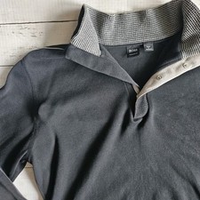 Boss Hugo Boss Quarter Button Black Sweater Size Large Regular Fit Piped Sleeve