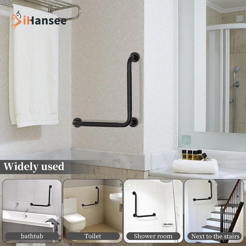 Black Angled Grab Bar 16X16 Inch, Stainless Steel Bathroom Grab Bar W/Anti-Slip - Picture 4 of 7