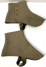 Antique Vintage Bond Street Wool Spats Grey Beige Leather Buckle  Buttons