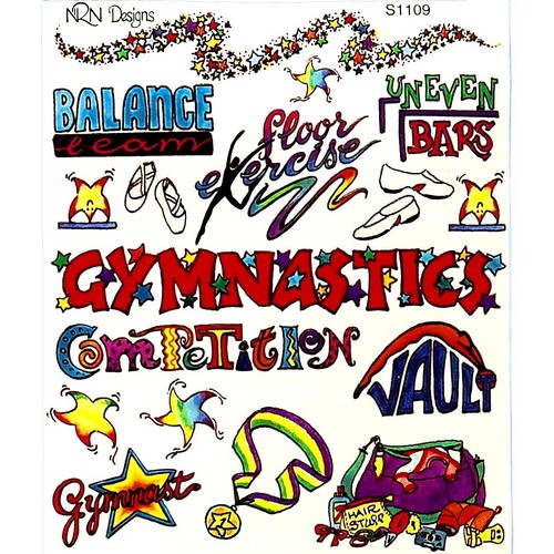 Gymnastics Stickers - Rare Vintage Sticker Sheet - NRN Designs - Words & Phrases