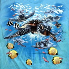 LIQUID BLUE XL AQUA SEA TURTLE OCEAN GRAPHIC TEE TROPICAL FISH SHIRT CREWNECK