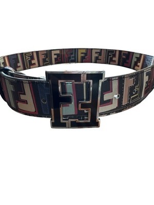 FENDI FF Double F Buckle Belt 7C0250 Multicolor Canvas Leather