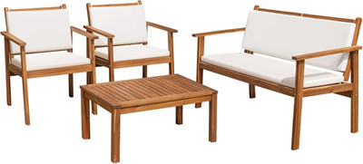 PATIO FURNITURE 4 PIECE OUTDOOR ACACIA WOOD PATIO CONVERSATION SOFA SET W/TABLE