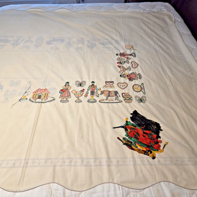 VTG Paragon Tablecloth Moravian Folk Art Stamped Cross Stitch  Kit 59'' x 90