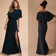 BHLDN Anthropologie Lena Dress Navy Draped Blouson Bridesmaid Plus SZ 18