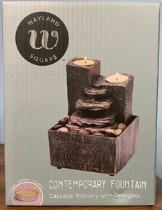 Wayland Square Contemporary Fountain Cascade Rockery With Tealights NIB