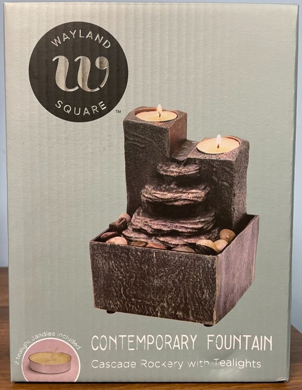 Wayland Square Contemporary Fountain Cascade Rockery With Tealights NIB