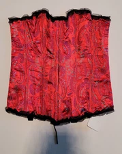 Women Roselle Lace Up Black & Red Bustier Corset Overbust Top Waist Cincher