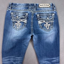 Rock Revival Jeans Womens 29 Blue Avery Easy Capri Y2K Embroidered Washout Faded