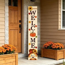 Fall Welcome Sign for Front Door, 47" Thanksgiving Scarecrow Porch Decor