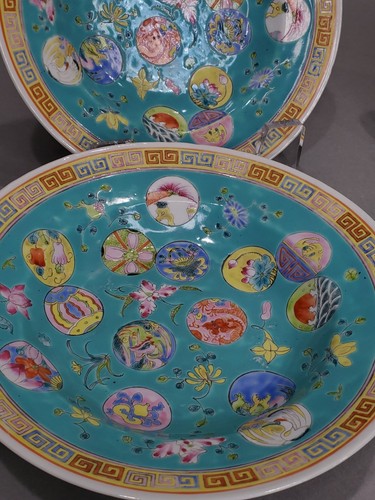 Lot Of 4 Early 20th Century Chinese Porcelain Famille Rose Ball Flowers Plate"A" - Picture 7 of 15