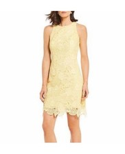 $158 Eliza J Butter Yellow Lace Overlay Sheath Dress Halter Neckline Women’s 10