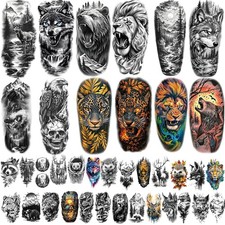 77 Sheets Forest Animals Temporary Tattoo for Women Men 17 Sheets Half Arm Large