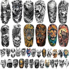 77 Sheets Forest Animals Temporary Tattoo for Women Men 17 Sheets Half Arm Large