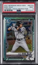 2021 BOWMAN MEGA BOX CHROME AQUA REFRACTOR #BCP33 EDDY DIAZ 108/225 PSA 9