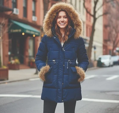 Doudoune HIVER pour femme imperméable - capuche - manches en fausse fourrure XXL - Photo 1/4