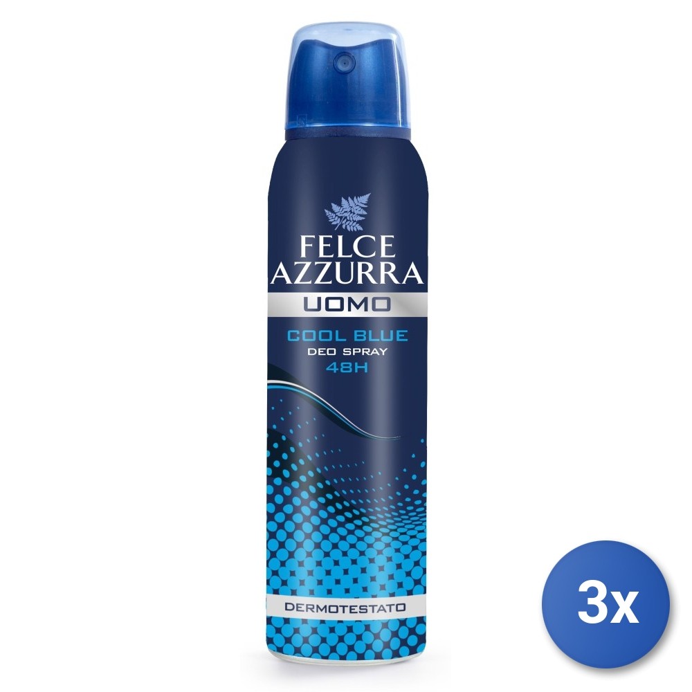 3x Fern Azzurra Deodorant Spray 150 Ml. Cool Blue Men