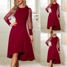Women's Polka-Dot Mesh Long-Sleeve Dress with Asymmetrical Hem