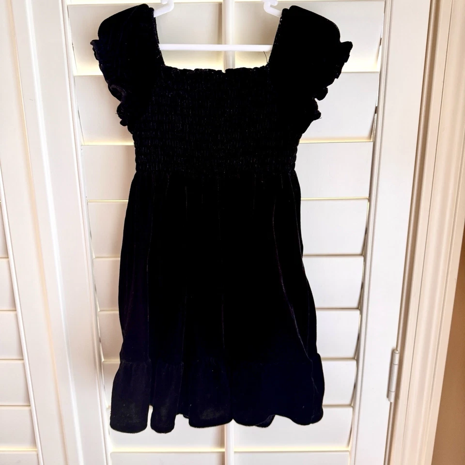 Vestido Hart Street Niñas 3T Terciopelo Negro Manga Volantes Calado Fiesta de Vacaciones Foto 4 de 4