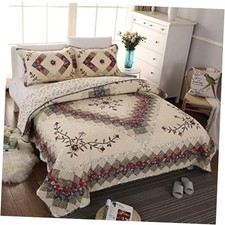 Beige Embroidered Quilt Set King Size 100 Cotton King 98 X 106 Inch Floral