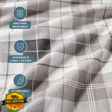 Bare Home Twin Cotton Flannel Sheet Set, Quarry Plaid Print, Deep Pocket