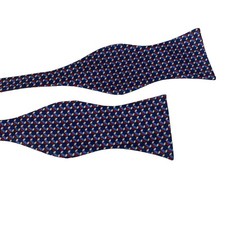 CREMIEUX Tie Navy Blue  Red Hex Geometric Print Silk Bow Tie - NWT