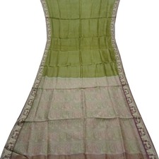 Namaste Vintage Green Sarees 100 Pure Silk Woven Indian Sari 5YD Craft Fabric
