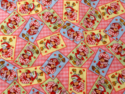 Vintage 2005 Strawberry Shortcake Flannel Fabric ~3 Yds~ Patchwork Gingham Pink