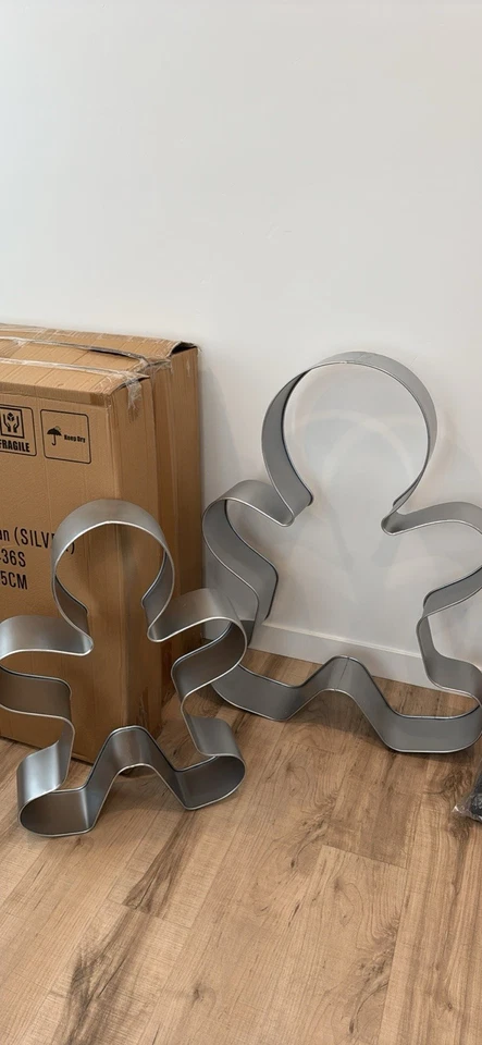 2 Giant Silver Metal Gingerbread Man Cookie Cutter Wall Decor Christmas Holiday - Image 2 of 3