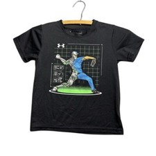 UNDER ARMOUR Shirt Boy  s Size 5 Black Baseball Graphic Pitcher Throwing HeatGear