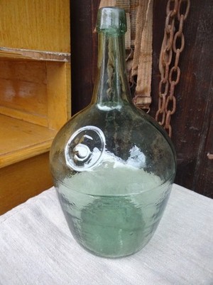 Alte Glas Flasche groß Grün-Glas Abrissglas handgeformt mit Lufteinschlüsse