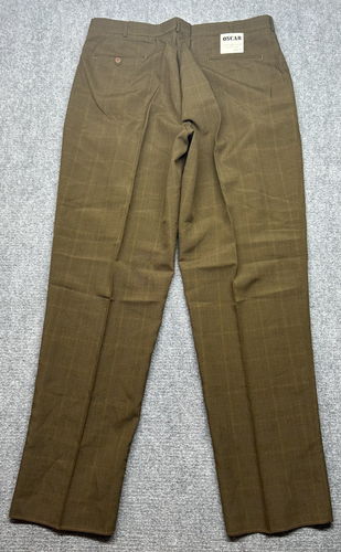 Vintage Oscar Pants Mens 40 Plaid Dress Trousers Unhemmed Pleated Polyester New - Picture 11 of 16