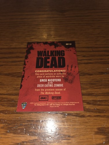 Armario AMC The Walking Dead Greg Nicotero 2011 como Deer Eating Zombie #M13 - Imagen 2 de 2