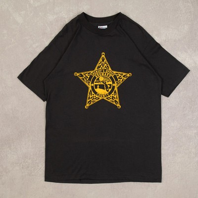 Hanes Vintage 80s Sherrifs Office Single Stitch Graphic T-Shirt L Herren schwarz 