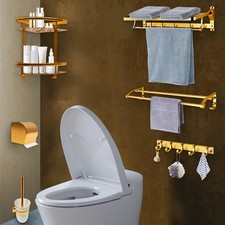 Bathroom Accessories Set Wall-Mounted Bath Toilet Brush Hardware Towel Rack Gold