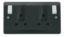 Click CMA836AG Part M 2 Gang Double Switched Socket Anthracite Grey White Rocker