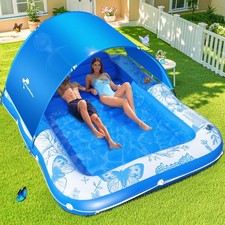 Inflatable Tanning Pool Lounger W/ Canopy,81"x 60" Large Tanning Floats Adults
