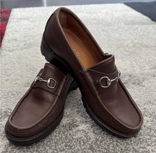 Gucci Women's Horsebit Loafers Lug Sole, Brown Leather, Size 8B