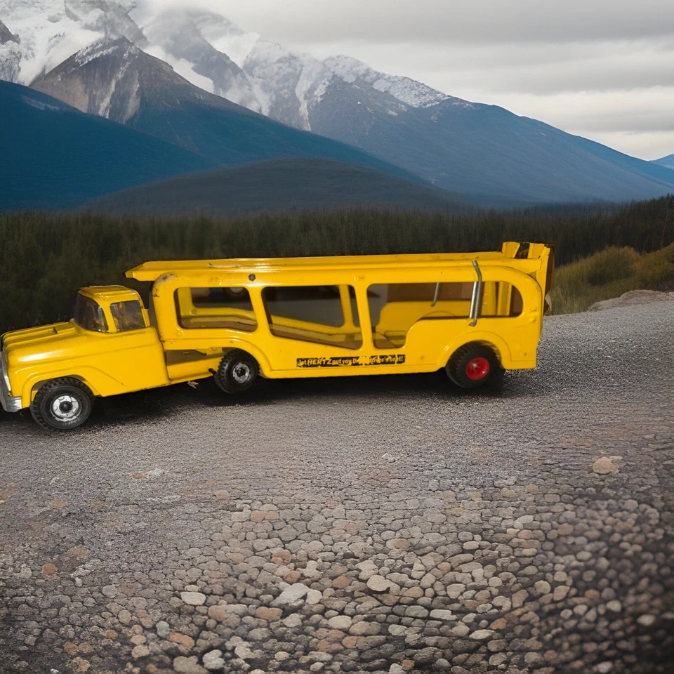 Vintage Buddy L, Hertz Rent A Car Semi Truck-Trailer, Load Ramp, Yellow 26” - Image 4 of 4