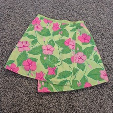 Vintage Lilly Pulitzer Reversible Wrap Skirt Y2K Tropical Green Pink Girls 7