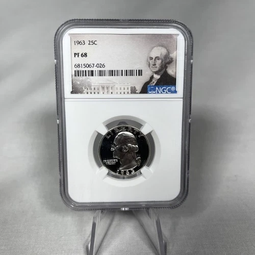 1963 NGC PF68 90% Silver Proof Washington Quarter 25c White
