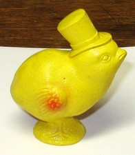 Antique 1920's-1930 s Viscoloid Celluloid Easter Chick Figurine, 2.5", Top Hat