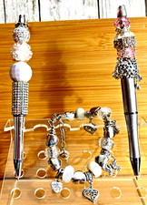 2 HAND MADE BEAD PENS BEAD charm bracelet- 2 INK REFILLS-