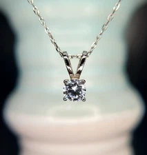 Sterling Silver Round Solitaire CZ Necklace 1/2 Ct  925 18"