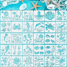 30 Pieces Sea Ocean Creatures Stencils 5 x 5 Inch 5.1 inches x
