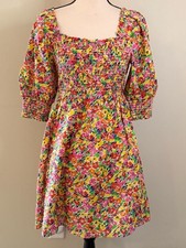 Rixo floral midi dress pockets shabby chic smocked chest XS